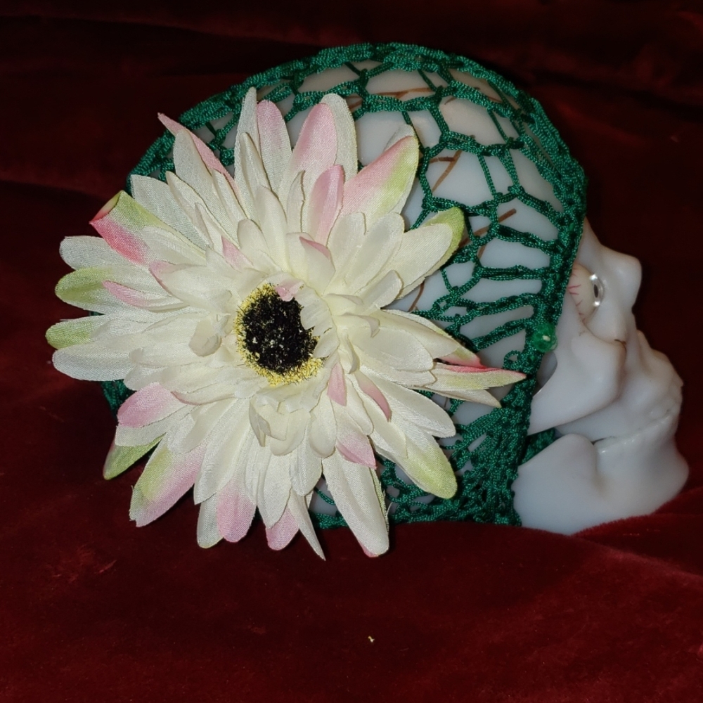 1940's Style 5.5" White Floral Hair, Snood Or Hat Barrette w Alligator Clip